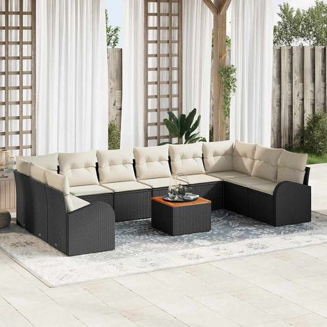 vidaXL Set Divano da Giardino 11 pcs Nero e bianco (1/5)