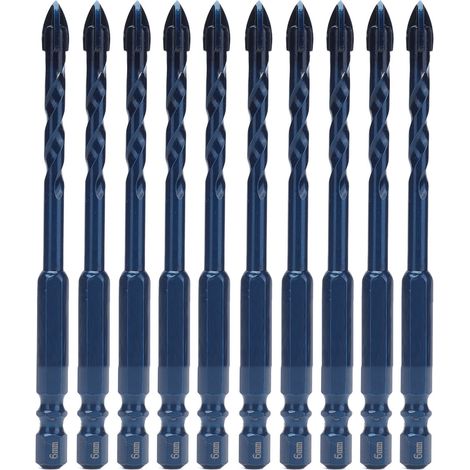 10Pcs Forets à pointe en croix carbure 6mm avec queue hexagonale 1/4in pour carrelage marbre verre, bleu foncé (1/5)