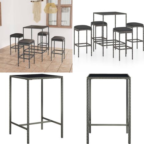 Ensemble de bar de jardin 5 pcs et coussins Résine tressée Gris - Ensemble Salon De Jardin - Mobilier De Jardin - Set De Bar Extérieur - Table Basse Extérieure - Chaises Pliantes - Home & Living (1/5)