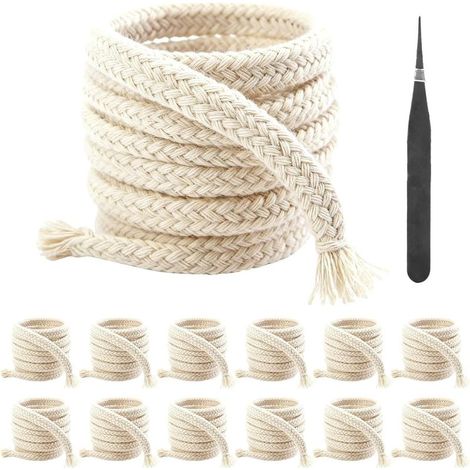 Pack of 12 replacement wicks for oil lamps – 6 mm x 1 m – Braided cotton – For candle making – DIY – With tweezers (1/5)