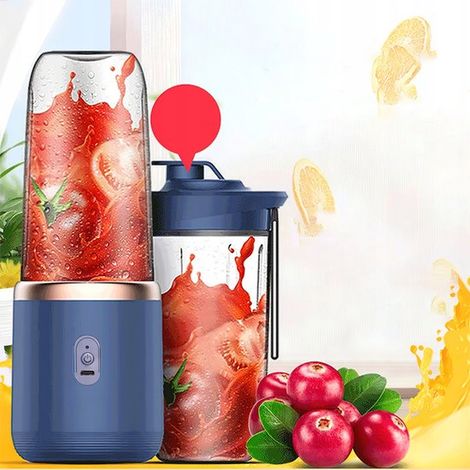 Mini spremiagrumi - Lama a sei denti - Ricaricabile tramite USB - Batteria da 1500 mAh - PC alimentare + acciaio inossidabile - Blu scuro - Facile da pulire - Blocco pulsante di sicurezza