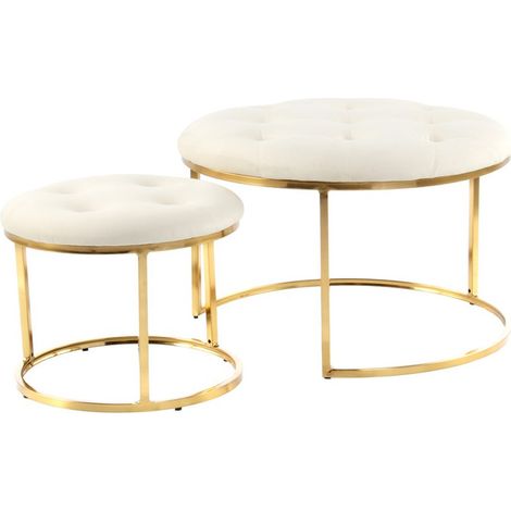 Set di 2 Pouf Myla in velluto avorio e oro (1/3)