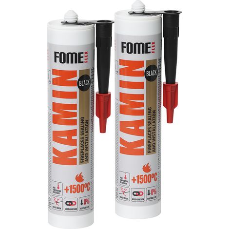 Mastic réfractaire FOME FLEX Kamin 1500 °C – silicate haute température, durcissement rapide, étanchéité poêle & cheminée – 300 ml – Lot de 2 (1/5)