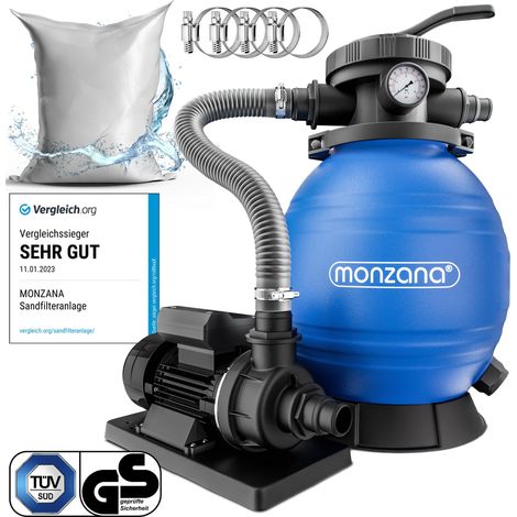 Monzana – Pompe filtre à sable 10.200 l/h – Débit max 10.200 L/h – Capacité réservoir 25 litres – Vanne 7 voies – Compatible eau salée (1/5)