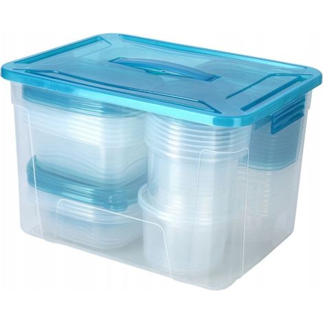 Ensemble de 50 boîtes de stockage hermétiques – Plastique transparent – Compatible réfrigérateur, congélateur et lave-vaisselle – Dimensions variées – Basics (1/5)