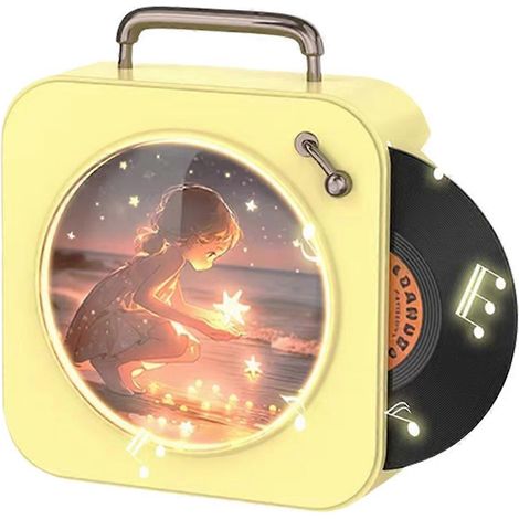Lecteur CD stéréo vintage Bluetooth pour disques vinyles, petit format, jaune (1/5)