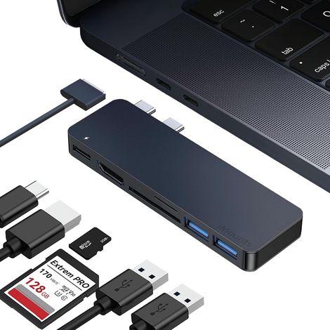 Hub USB-C Bleu Nuit - Adaptateur pour MacBook Air M2/M3/M4 avec HDMI, Thunderbolt 3, USB 3.0 & Lecteur de Carte SD - Minuit (Midnight Blue) (1/5)