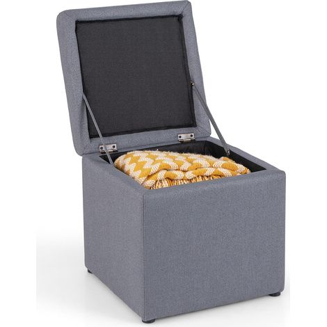 COSTWAY Otomana con Almacenamiento, Baúl de Almacenaje, Taburete Reposapiés con Asiento Acolchado, Banco Cuadrada para Sala de Estar, Dormitorio, 40 x 40 x 40 cm, Gris (1/5)