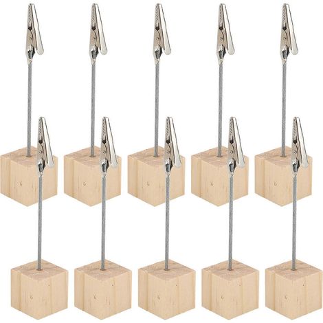 Lot de 10 porte-mémos verticaux en pinavec pince à messagespour bureaumariagefête ou décoration intérieure. (1/5)