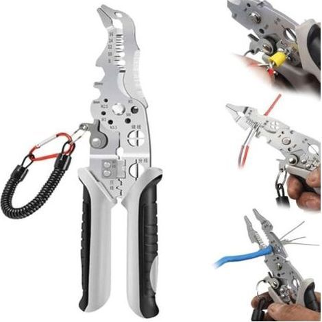 Pince a Denuder, Pince à dénuder 12 en 1 avec coude, pince à dénuder multifonctionnelle de 19,1 cm, outil à main d'électricien, outil professionnel à dénuder de fil électrique (1/5)