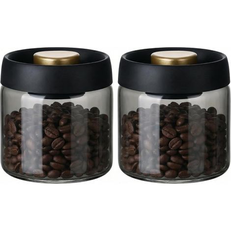 Tarro de café con cierre hermético al vacío, tarro de almacenamiento de vidrio de borosilicato con bomba de cierre para evitar la oxidación, para granos de café, té y productos secos (500 ml – Gris) (
