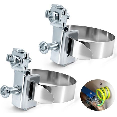 Fascetta di messa a terra - Collare di messa a terra - Diametro: 8-52 mm - 2 fascette in acciaio inox zincato V2A - Per fascette, blocchi di distribuzione, protezione di messa a terra (1/5)