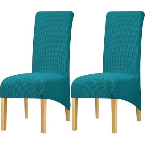 royaluxe - Grande housse de chaise épaisse à dossier haut en polaire extensible pour chaise de salle à manger, cuisine, banquet, décoration d'intérieur, lot de 2, bleu paon (1/5)