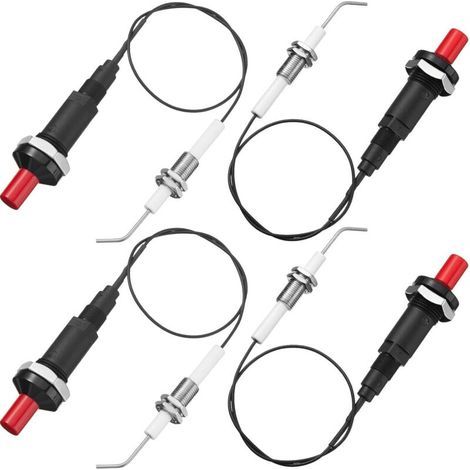 4 Pièces Kit d'Allumeur Piézo-Poussoir au Propane avec électrode en Céramique Filetée Fil de Prise d'Allumage 30 cm pour Gril à Gaz,Cheminée,Chauffage,Cuisinière (1/5)