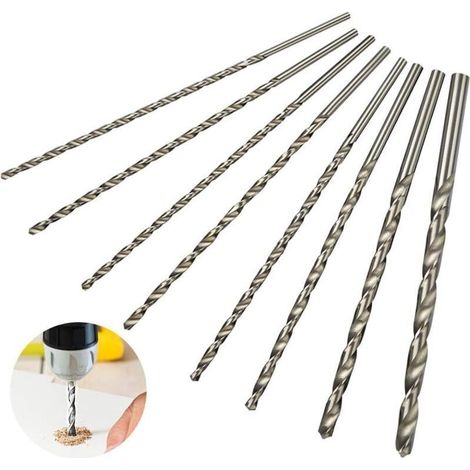 Forets Extra Longs 200 mm en Acier Rapide pour Bois - Lot de 8 Pièces avec Diamètres de 4 à 10 mm, Tige Droite 4 mm (1/4)