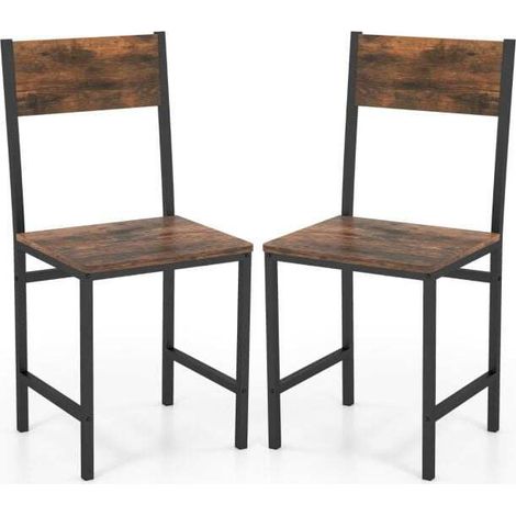 Lot de 2 chaises de salle à manger marron rustique avec pieds en métal et dossier incliné pour salle à manger cuisine et salon (1/5)
