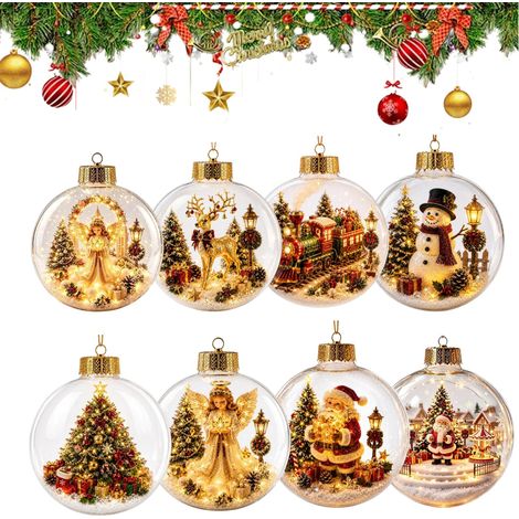 8er-Set beleuchtete Weihnachtsbaumkugeln „Weihnachtsgeschichte“ – 8 cm große Miniaturkugeln mit warmweißem LED-Licht – bruchsicherer Kunststoff, ideales Geschenk für die Feiertage zu Hause (1/5)