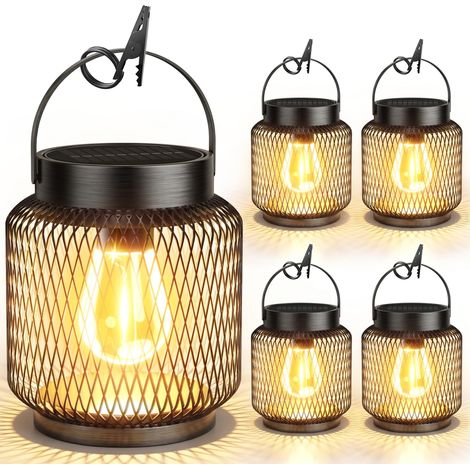 Lot de 4 lanternes solaires métalliques – Ultra-brillantes, étanches – Jusqu’à 15 h d’éclairage – Design moderne – Idéales pour jardin, terrasse, allée et arbre (1/5)
