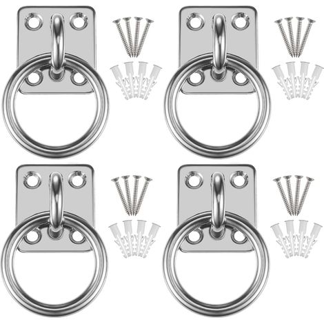 4Pcs Tie Ring on Plate 50mm x 50mm, Tie Rings for Horses, Hay Nets Horse Pony Equestrian Horse Hay Net Tack Tie up Stable Ring Hook (1/5)