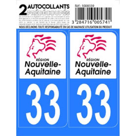 10x Autocollant departement 33 - NOUVELLE AQUITAINE