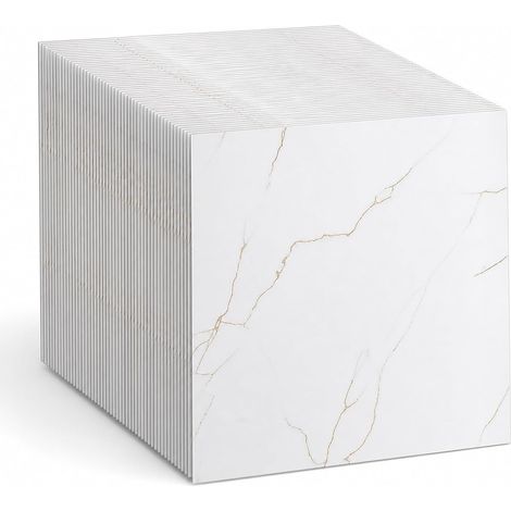 Lot de 40 revêtements de sol en PVC autocollant en vinyle - 30 × 30 cm - 3,6 m² - Carreaux adhésifs en vinyle - Pour chambre à coucher, cuisine, salon - Blanc marbré (1/5)