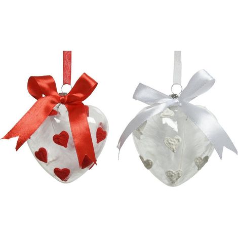 CUORE NATALIZIO APPENDIBILE IN VETRO TRASPARENTE 8.8CM ASSORTITO