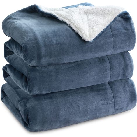 Plaid Polaire Sherpa Couverture - Bleu Ardoise, 220x240 cm Plaid Canape Grande Taille, Douce et Chaude Double Face avec Fourrure d'agneau et Tissu Polaire pour Canapé et Lit, Épais (1/5)