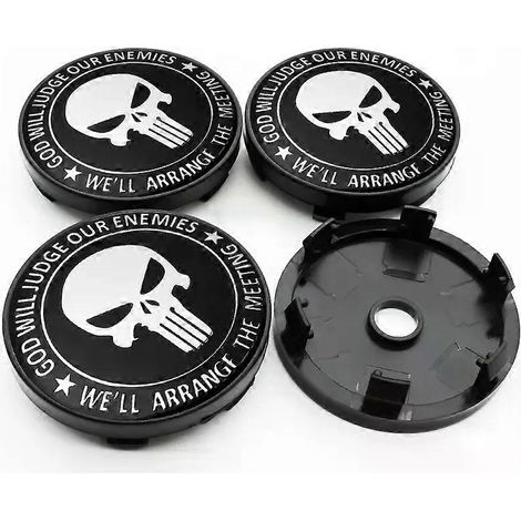 Lot de 4 emblèmes tête de mort (56 + 60 mm) pour enjoliveurs de roue de voiture - Accessoires de décoration et de style automobile - Couleur : argent (60 mm) - Anglais (1/4)