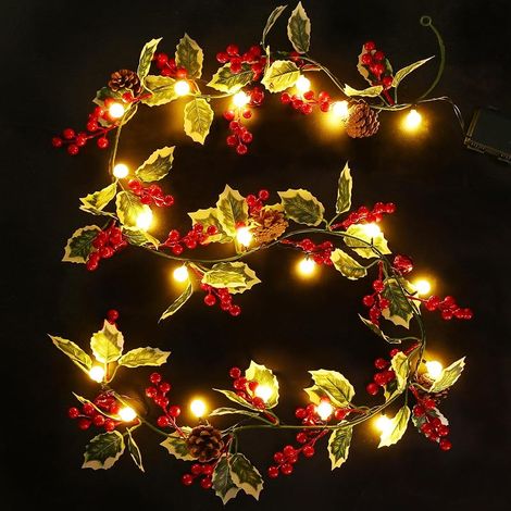 Guirlande de Noël 175cm 20 Boule LED, Guirlande Sapin Artificiel avec Lumières 8 Mode avec Minuterie Couronne de Noël Guirlande Sapin de Noel À Piles pour Cheminée Portes Fenêtres Escaliers (1/5)