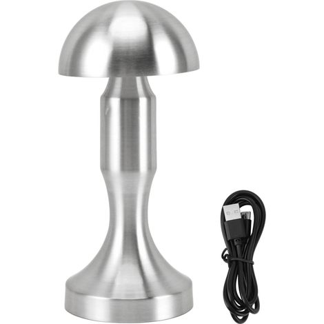 Ortviai Lampe de table champignon en métal, 3 couleurs LED, rechargeable USB-C, intensité réglable sans étape, argent (1/5)