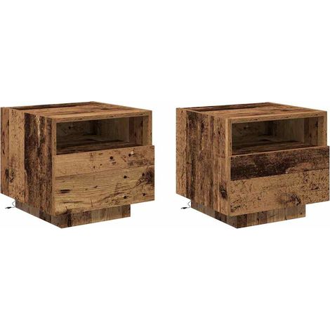 Table de chevet avec tiroir 2 pcs Cabinet de chevet Table de nuit Bois ancien 40 x 39 x 37 cm (1/5)