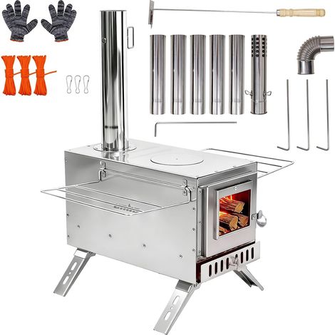 Poêle à Bois Camping avec Cheminée: Réchaud de Tente Portable, Four à Bois Extérieur - Poêle à Bois pour Tente Cuisine Camping, Chauffage32.5x33.5x210cm (1/5)