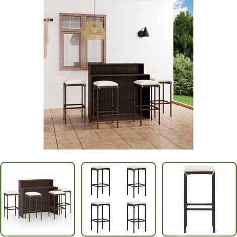 vidaXL Bar-Set - 5-tlg. Gartenbar-Set mit Kissen Braun (1/5)