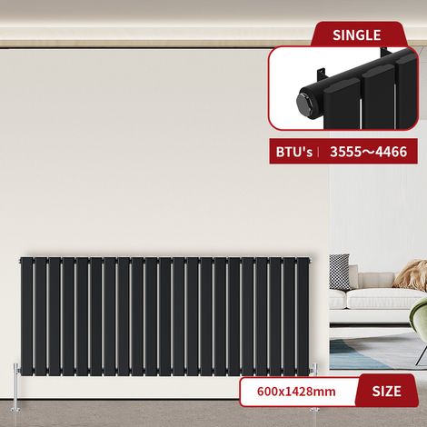 Flat Panel Radiator Black Horizontal 600 x 1428mm Single Column