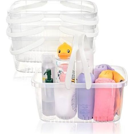 Set mit 4 Duschkörben aus Kunststoff mit klappbarem Griff, tragbare Aufbewahrungsbox mit Abflusslöchern für Badezimmer, Küche, Studentenwohnheim, Duschgel, Shampoo, Kosmetik.