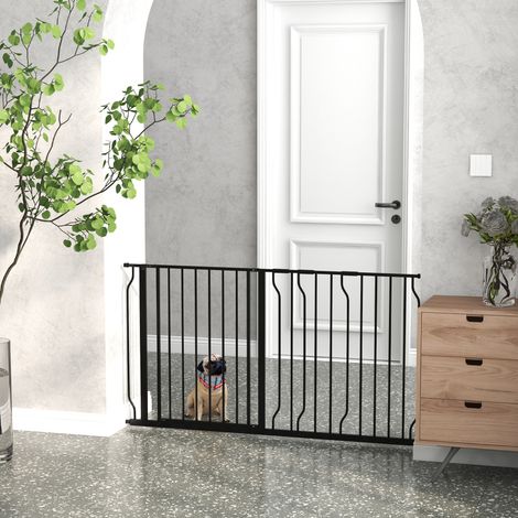 Cancelletto per cane 145x76cm Sicurezza doppia chiusura Estensibile Assemblaggio richiesto Acciaio nero (1/5)