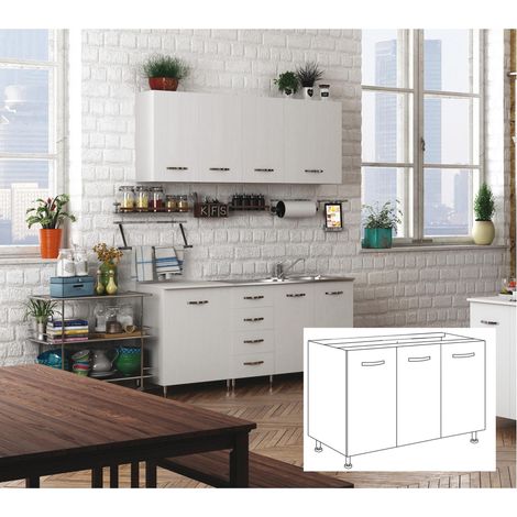 Kit mobile cucina base sotto lavello 3ante cm.120x50x85h bianco lavabo escluso - Salone