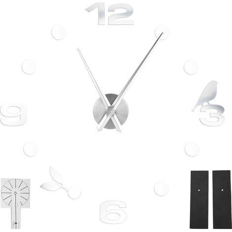Horloge Murale Sans Cadre Autocollante Miroir DIY Décor Salon Chambre Bureau Argenté
