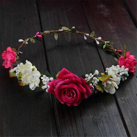 Diadème floral fait main en forme de rose, guirlande de fleurs pour cheveux, bandeau pour femme