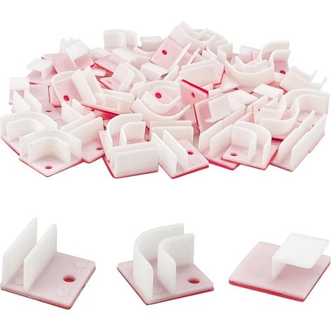 60pcs Auto-adhésif LED Bande de clip de lumière de boucle fixant des clips de support de siège, pince de ligne de carte 90/180 degrés (3 types) (1/5)