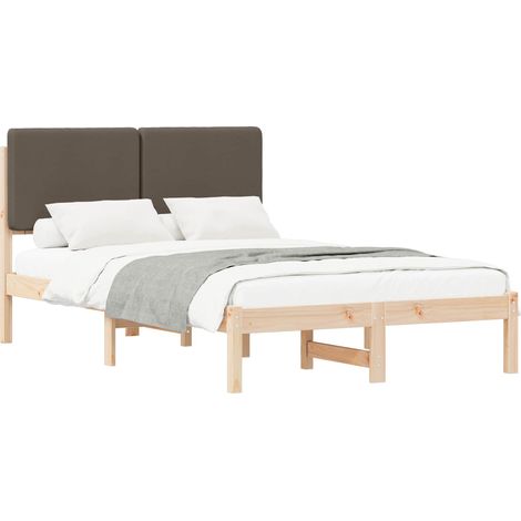 Estructura de Cama con Cabecera Tapizada Taupé 135 x 190 cm vidaXL