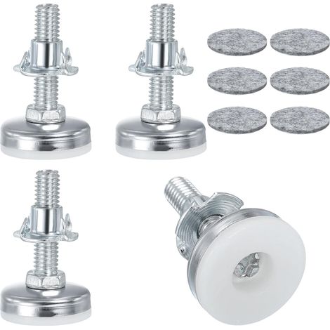 4 Pièces Pied Reglable pour Meuble, M8 × 38 mm Pieds Vis Réglables Hauteur, Argent et Blanc, avec Patin en Feutre Autocollant et Écrou à Quatre Broches, pour Armoires, Chaises, Tables (1/5)