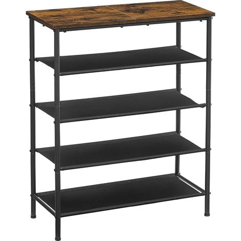Étagère à chaussures design industriel 75 x 30 x 91 cm 5 niveaux pratique et robuste en aggloméré noir (1/2)