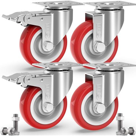 ORION91oficial® - Juego de 4 ruedas (2 con freno y 2 fijas/giratorias + Tornillos) Para Muebles Pesados  125mm Hasta 800kg  No Dejan Marcas  Alta Resistencia  Ruedas Giratorias Grandes  Para Pale (1/5)