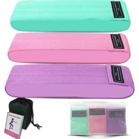 Yoga-Widerstandsbänder aus Stoff, 3 Stück, rutschfeste Trainingsschlaufen, Hüftbänder für Übungen, Grün, Rosa, Lila (1/5)