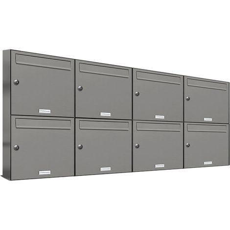 8er Premium Briefkasten Aluminiumgrau RAL Farbe 9007 für Außen Wand Postkasten 4x2 (1/5)