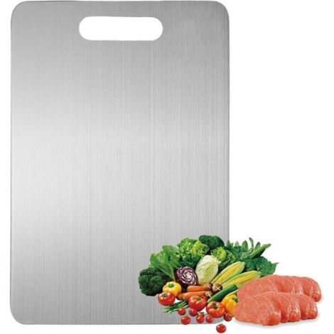 Planche à découper double face en acier inoxydable 304, sans BPA, adaptée à la découpe de viande, de pain, de légumes et de fruits, 46 x 30 cm. (1/5)