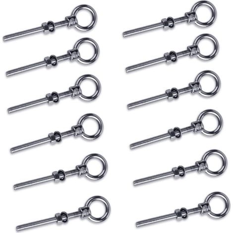 12 pièces Boulon à œil avec filetage métrique, M6 x 60 mm Boulon Anneau Ecrou à œil en acier inoxydable 304, Vis à œil Boulons à crochet