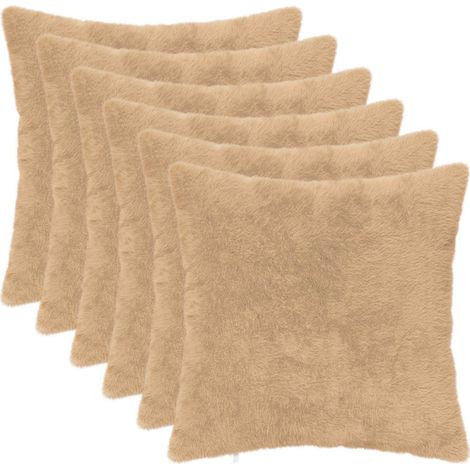 Filiyano-Lot de 6 housses de coussin HEERLEN blanc crème 30 x 30 cm imitation fourrure de lapin (1/5)