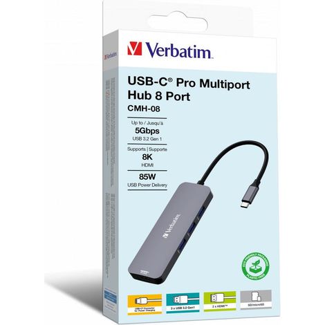 Verbatim CMH-08 USB Tipo C 5000 Mbit/s Plata (1/4)